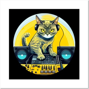 Cool Cat DJ EDM Dance Gift - Splash 90s - DJ Cat Posters and Art